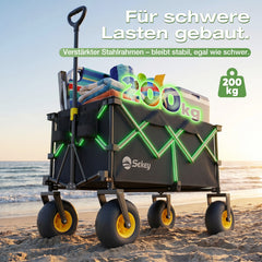 Sekey Bollerwagen faltbar mit Luftreifen 23×10 cm – Strand Bollerwagen klappbar bis 200 kg, 200L Transportwagen für Strand, Camping & Familie, 4032
