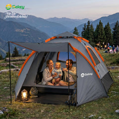 Sekey 2-Personen Campingzelt mit Hydraulik Pop-up System – Wurfzelt 2-in-1, wasserdicht PU3000+, UV50+ Schutz, Kuppelzelt mit Vorzelt & Markise für Outdoor & Familie, Grau