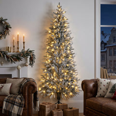 Salcar Halb-Weihnachtsbaum mit LED & Schnee 180/210 cm – Künstlicher Christbaum aus 100 % PE