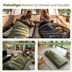 Sekey 3-Jahreszeiten Schlafsack 220×80 cm – 2-in-1 Deckenschlafsack (10–20 °C), 1,45 kg Leicht, mit Fußbelüftung & Anti-Klemm-Reißverschluss, für Camping & Outdoor – Anthrazit / Grün