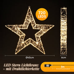 Salcar LED Weihnachtsstern 45 cm, Metall Leuchtstern mit 720 LEDs, 8 Modi & Timer, Stern Fenster Deko, Innen & Außen, Warmweiß Salcar