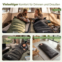 Sekey 3-Jahreszeiten Schlafsack 220×80 cm – 2-in-1 Deckenschlafsack (10–20 °C), 1,45 kg Leicht, mit Fußbelüftung & Anti-Klemm-Reißverschluss, für Camping & Outdoor – Anthrazit / Grün