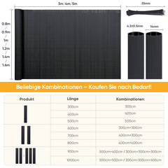 Sunula PVC Sichtschutzmatte, Balkon Sichtschutz, Doppelte Verstärkung, Ohne Bohren, Mit Kabelbindern, Wasserdicht, Windschutz, Balkonabdeckung für Garten Terrasse, Anthrazit SEKEYMALL
