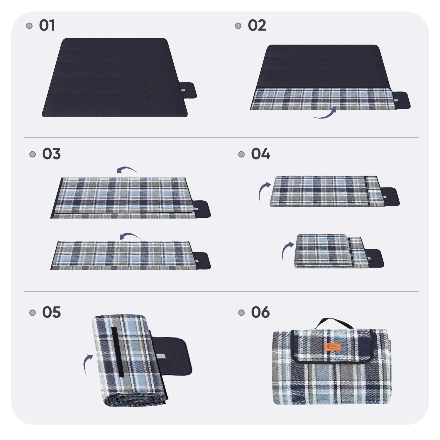Sekey XXL Picknickdecke 200x200 cm – Waschbare & Schmutzabweisende Camping- und Stranddecke, Faltbar & Bequem für Outdoor, Park & Wiese Sekey