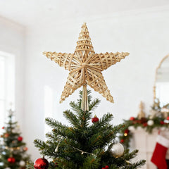 Salcar Christbaumspitze Strohstern Weihnachtsbaum Dekoration für Weihnachten, Tannenbaumspitze für den Christbaum, 25cm Salcar