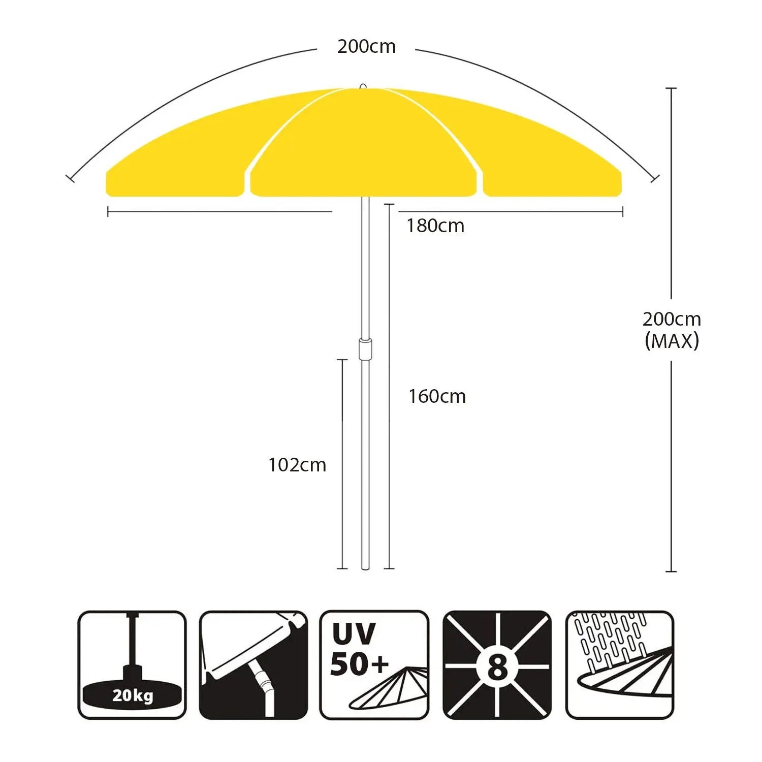 Sekey 200 cm Sonnenschirm mit Schutzhülle, Sonnenschutz UV50+ Sekey