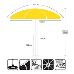 Sekey 200 cm Sonnenschirm mit Schutzhülle, Sonnenschutz UV50+ Sekey
