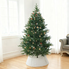 Salcar Weihnachtsbaumdecke aus Poly-Rattan in Weiß – Eleganter Weihnachtsbaumrock, Ø 60 / 66 cm, Stilvolle Abdeckung für den Baumständer