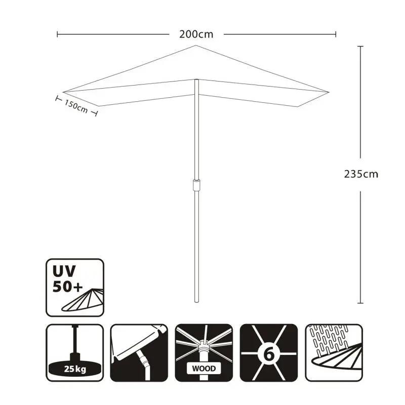 Sekey 200 x 150 cm Holz Sonnenschirm Rechteckig, Sonnenschutz UV50+ Sekey