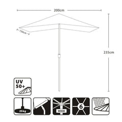 Sekey 200 x 150 cm Holz Sonnenschirm Rechteckig, Sonnenschutz UV50+ Sekey