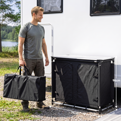 Sekey Campingschrank faltbar mit rollbarer Aluminium-Tischplatte, Campingküche Outdoor 79 × 48 × 96 cm, 6 Fächer, Aluminiumgestell, Camping Tisch mit Stauraum für Wohnmobil, Garten & Festival