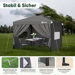 Sekey Premium Faltpavillon 3×3 m – Wasserdicht & Winterfest, Pop-Up Pavillon mit 4 Seitenwänden, Einweg-Privatsphäre-Fenstern, Schnellaufbau & UPF 50+