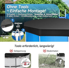 Sekey Poolabdeckung rund, passend für Stahlrahmenpools, reißfest und winddicht, mit verstellbaren Schnallen und Klettverschluss, schwarz Sekey