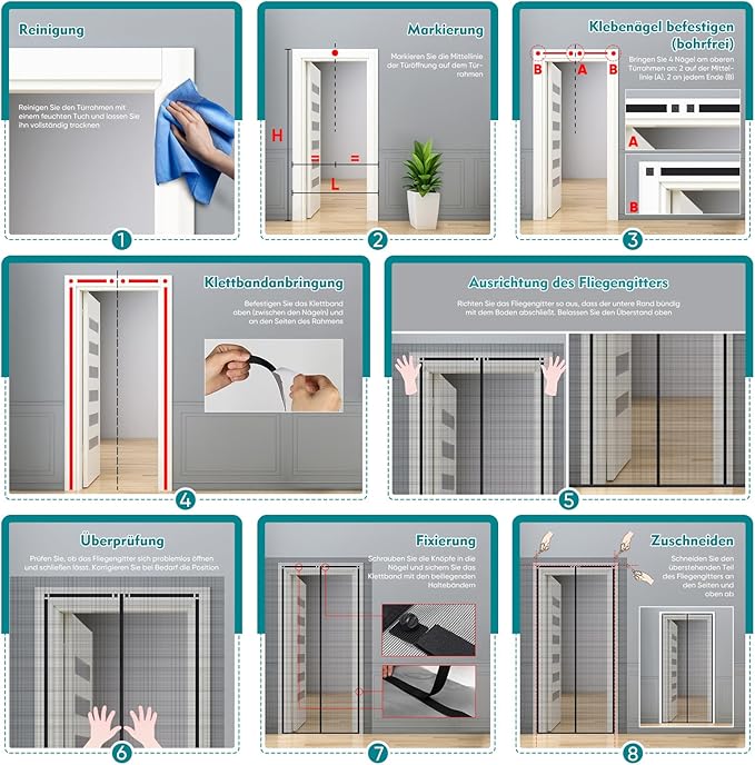 Sekey Magnet Fliegengitter für Balkontüren – Zuschneidbar & selbstklebend, ohne Bohren (bis 155x245 cm, Schwarz) Sekey