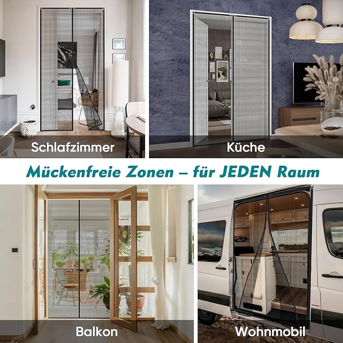 Sekey Magnet Fliegengitter für Balkontüren – Zuschneidbar & selbstklebend, ohne Bohren (bis 155x245 cm, Schwarz) Sekey