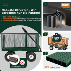 Sekey Bollerwagen Gartenwagen Serie Titan – 550 kg belastbar, 200L Transportkarre mit patentiertem Handgriff, 10-Zoll Vollgummi-Luftreifen, rostfrei & klappbar für Garten, Baustelle & Transport