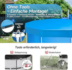 Sekey Poolabdeckung rund, passend für runde Stahlrahmenpools, reißfest und winddicht, mit verstellbaren Schnallen und Klettverschluss, blau Sekey