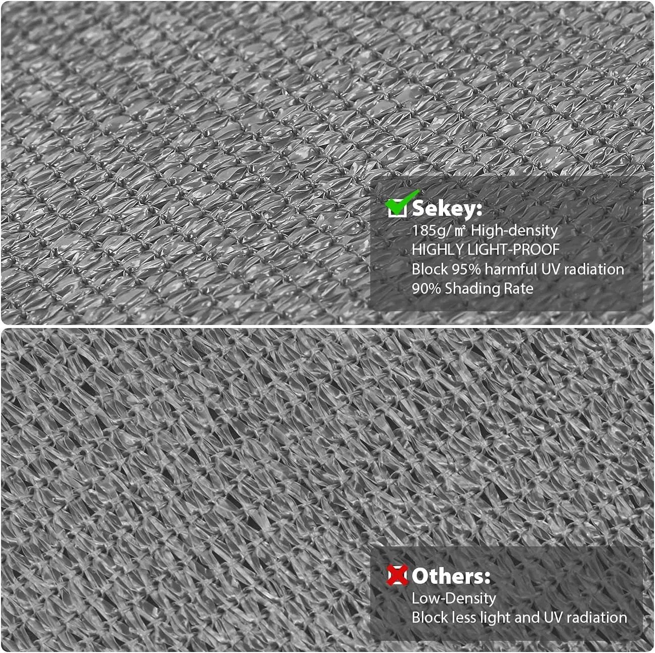 Sekey Sonnensegel HDPE Sonnenschutzsegel mit Seilen Sekey
