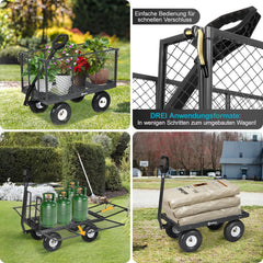Sekey 3-in-1 Bollerwagen 500 kg – Gartenwagen mit abnehmbaren Seitenwänden & 10-Zoll-Gummireifen, leise & rostfrei, schnelle Montage in 8 Minuten, Plattform- & Transportwagen