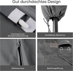 Sekey Sonnenschirm Schutzhülle mit Stab – Wasserdichte Abdeckung für Ø 400 cm / 240×330 cm Gartenschirm, UV-beständig, mit Belüftung & Reißverschluss