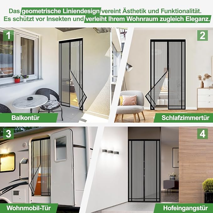 Sekey Magnet Fliegengitter für Balkontür – Selbstklebender Insektenschutz ohne Bohren, zuschneidbar & vielseitig einsetzbar (Schwarz) Sekey