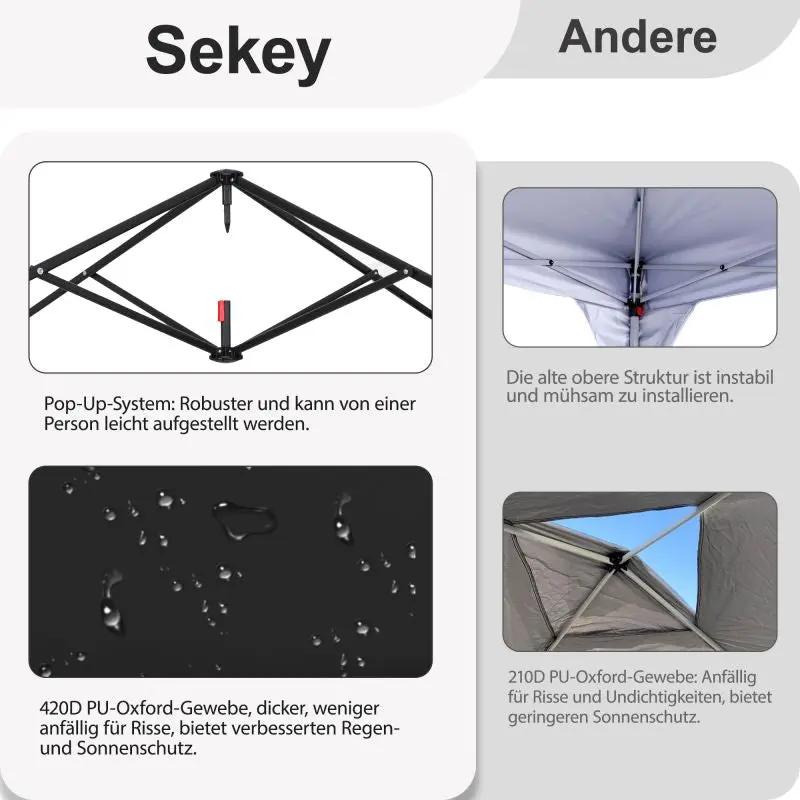 Sekey 300 x 300 cm Faltpavillon mit 4 Sandsäcken und Tragetasche Sekey