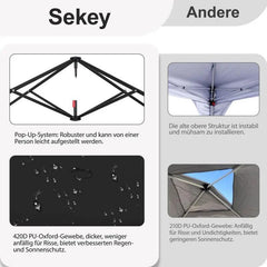 Sekey 300 x 300 cm Faltpavillon mit 4 Sandsäcken und Tragetasche Sekey