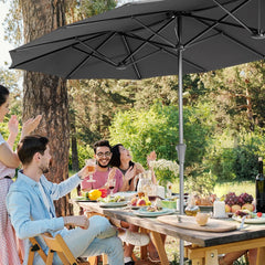 Sekey Doppelsonnenschirm 160 × 300 cm – Großer Sonnenschirm mit Kurbel & Knickfunktion, UV50+ Marktschirm, windstabil, Weiß / Grau