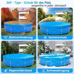 Sekey Poolabdeckung rund, passend für runde Stahlrahmenpools, reißfest und winddicht, mit verstellbaren Schnallen und Klettverschluss, blau Sekey