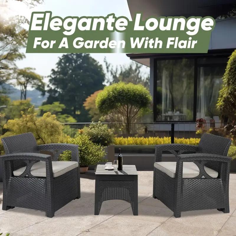 Sekey 3-teilig Gartenmöbel Set, 2 Sessel und Gartentisch Sekey