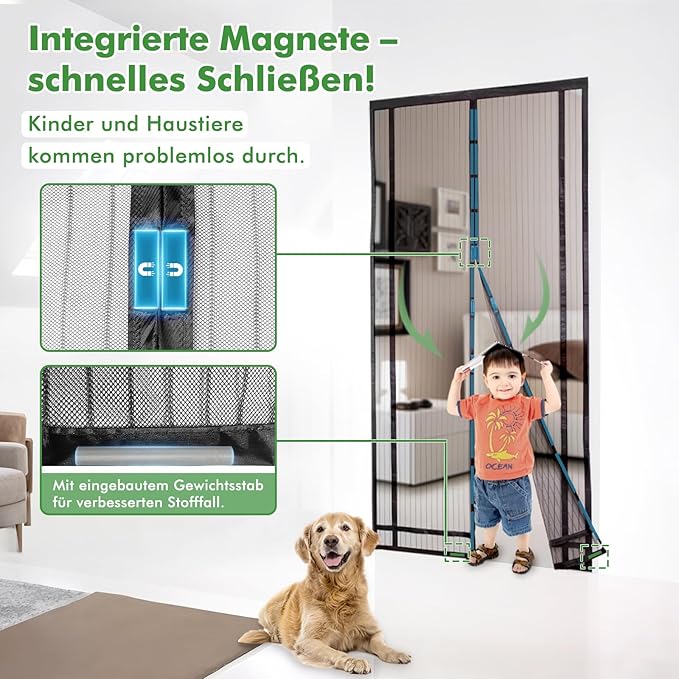 Sekey Magnet Fliegengitter für Balkontür – Selbstklebender Insektenschutz ohne Bohren, zuschneidbar & vielseitig einsetzbar (Schwarz) Sekey