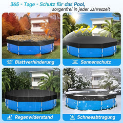 Sekey Poolabdeckung rund, passend für Stahlrahmenpools, reißfest und winddicht, mit verstellbaren Schnallen und Klettverschluss, schwarz Sekey