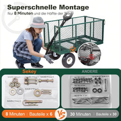Sekey Bollerwagen Gartenwagen Serie Titan – 550 kg belastbar, 200L Transportkarre mit patentiertem Handgriff, 10-Zoll Vollgummi-Luftreifen, rostfrei & klappbar für Garten, Baustelle & Transport