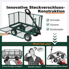 Sekey Bollerwagen Gartenwagen Serie Titan – 550 kg belastbar, 200L Transportkarre mit patentiertem Handgriff, 10-Zoll Vollgummi-Luftreifen, rostfrei & klappbar für Garten, Baustelle & Transport