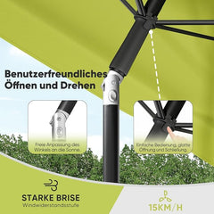 Sekey Rechteckiger Balkon-Sonnenschirm 200x125 cm – UPF50+, 4 Farben (Apfelgrün, Weiß, Dunkelgrau, Beige) + Schutzhülle