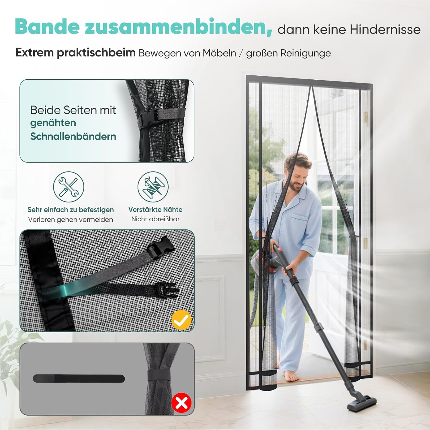 Sekey Fliegengitter für Balkontüren – Magnetisch, Zuschneidbar & Ohne Bohren | Insektenschutz Tür für Balkon, Terrasse & Schlafzimmer, Schwarz SEKEYMALL