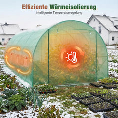 Sekey Winterfestes Foliengewächshaus 4×2×2 m – 8 m² Folientunnel aus verzinktem Stahl, 2 m Stehhöhe, 2 Türen & 8 Fenster, 140 g/m² PE-Folie inkl. Profi-Verankerung