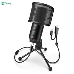 Fifine K683A USB Kondensator Mikrofon mit Ständer, Popfilter, Stummschalttaste und Kopfhörerbuchse Sekey