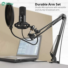 Fifine USB Kondensator Mikrofon mit Arm, Popfilter und Shock Mount, T669 Sekey