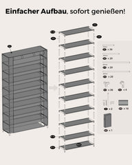 Sekey Schuhschrank mit 9 Ebenen – Multifunktionales Schuhregal mit Staubschutz, 2 Größen wählbar (58 oder 85 cm Breite), anpassbare Ablagen, einfache Montage, Schwarz Sekey