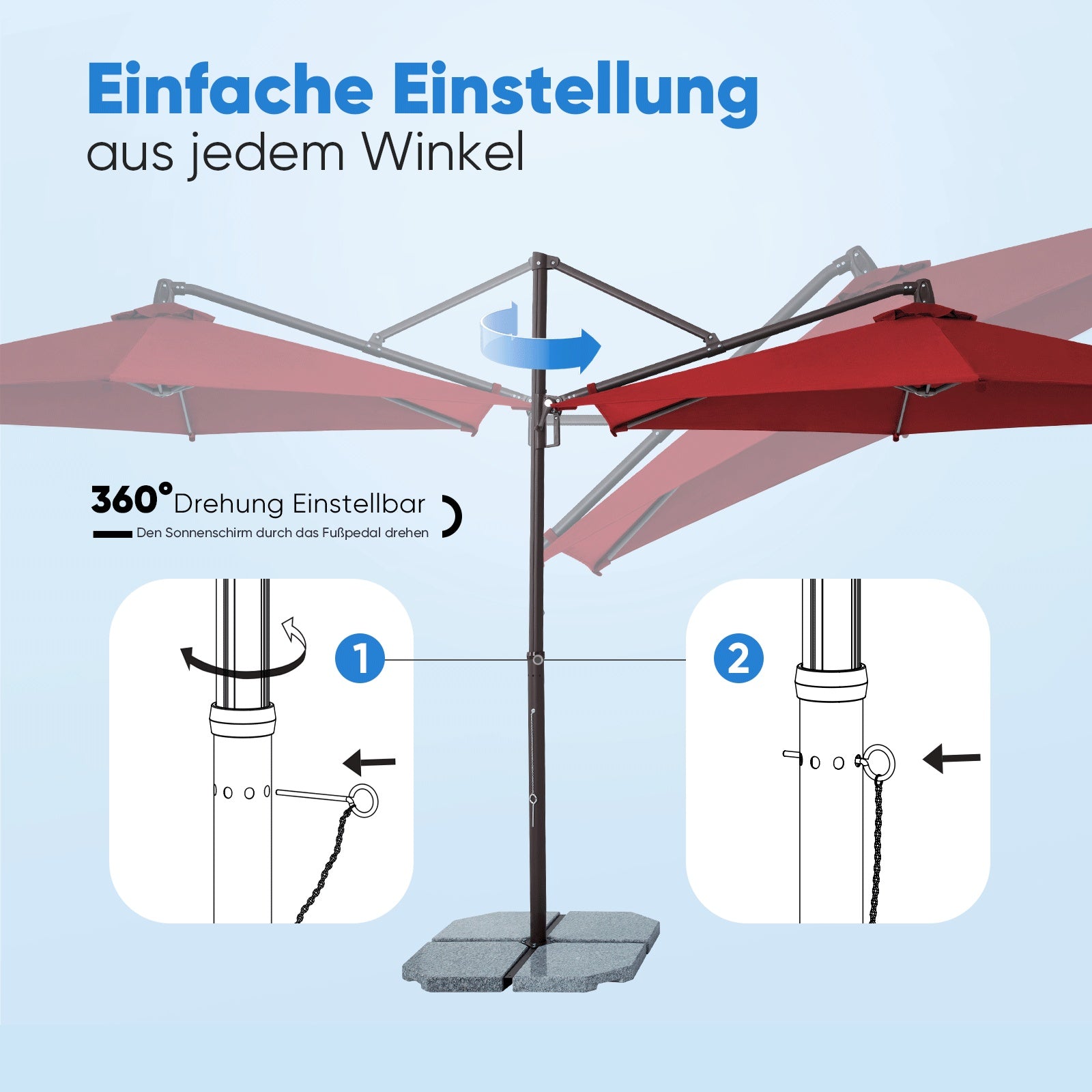 Sekey Ampelschirm 300 cm Aluminium Sonnenschirm mit 360° Drehung, Neigefunktion, UV50+ Schutz Sekey