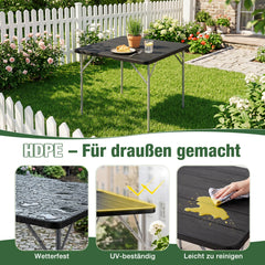 Sekey Klapptisch 86 x 86 cm, Gartentisch in Holzoptik, Wetterfester Balkontisch für 4 Personen, Klappbarer Outdoor-Tisch aus Kunststoff mit Metallgestell für Balkon, Terrasse & Garten, Schwarz