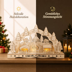 Salcar LED Schwibbogen aus Holz, 3D Weihnachtsdeko mit Fachwerkhäusern, Turm & Tannen, 10 warmweiße LEDs, batteriebetriebener Lichterbogen für Fensterbank & Sideboard