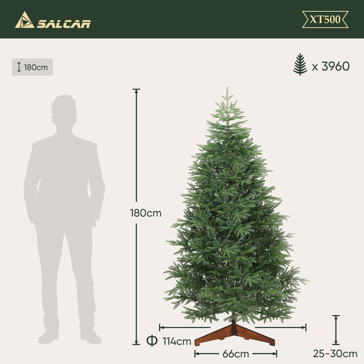 Salcar Premium Künstlicher Weihnachtsbaum aus 100 % PE Spritzguss – Realistischer Fichtenbaum mit naturgetreuem Stamm, stabilem Holzständer und Aufbewahrungsbeutel – 180 cm / 210 cm