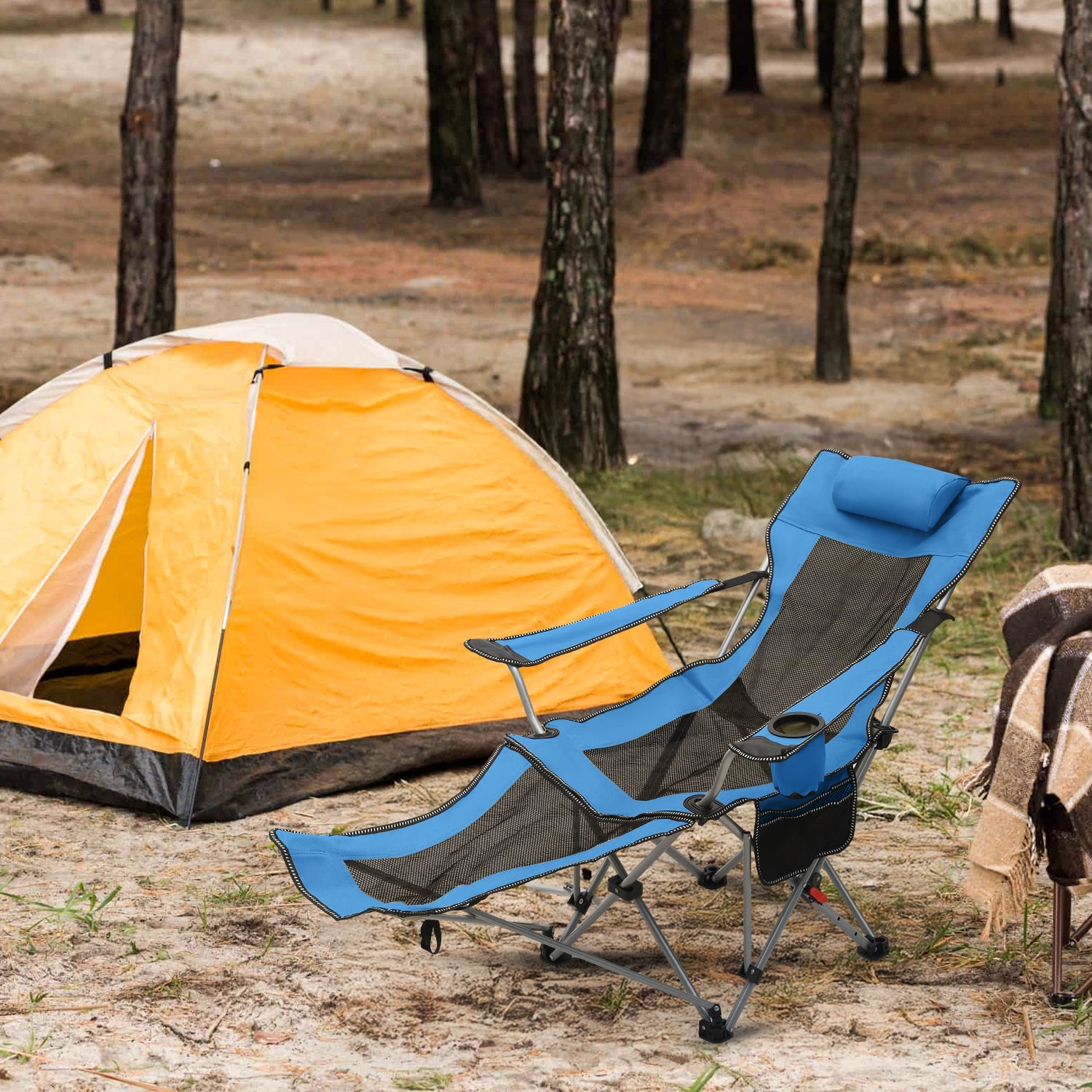 Sunula Klappbarer Campingstuhl, Liegestuhl 2-in-1, Belastbar bis 100 kg, Abnehmbare Fußablage, Getränkehalter, Tragetasche, Leicht, Verstellbare Rückenlehne, Für Angeln, Strand, Camping, Garten, Outdoor Sekey