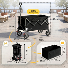Sunula Faltbarer Bollerwagen 120 kg – 150L Handwagen mit Geländerädern, Bremsen & Einhandgriff, 3024