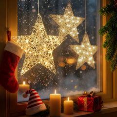 Salcar LED Stern Dekoleuchte Ø30 cm, Gold mit 80 LEDs, Batteriebetrieben, Timer & 8 Modi – Warmweiße Fenster- & Weihnachtsdeko