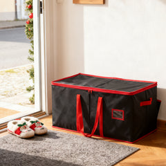 Salcar Schwarze Aufbewahrungsbox für 128 Weihnachtskugeln Faltbare Christbaumkugel-Box 64,8×32,3×34,2 cm mit 128 Fächern, Tragegriffen & Doppelreißverschluss