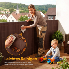 Sekey Balkon Sichtschutz in Holz-Optik Braun – Wetterfeste Sichtschutzmatte aus Kunststoff, Wasserdicht, UV-beständig & Schimmelfrei, Windschutz für Balkon, Garten & Terrasse inkl. Kabelbinder