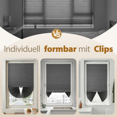 Sekey Klebefix Plissee 2er Set ohne Bohren – Schlichtes Grau, Dachfenster Plissee, höhenverstellbar & kürzbar, Sonnenschutz & UV-Schutz